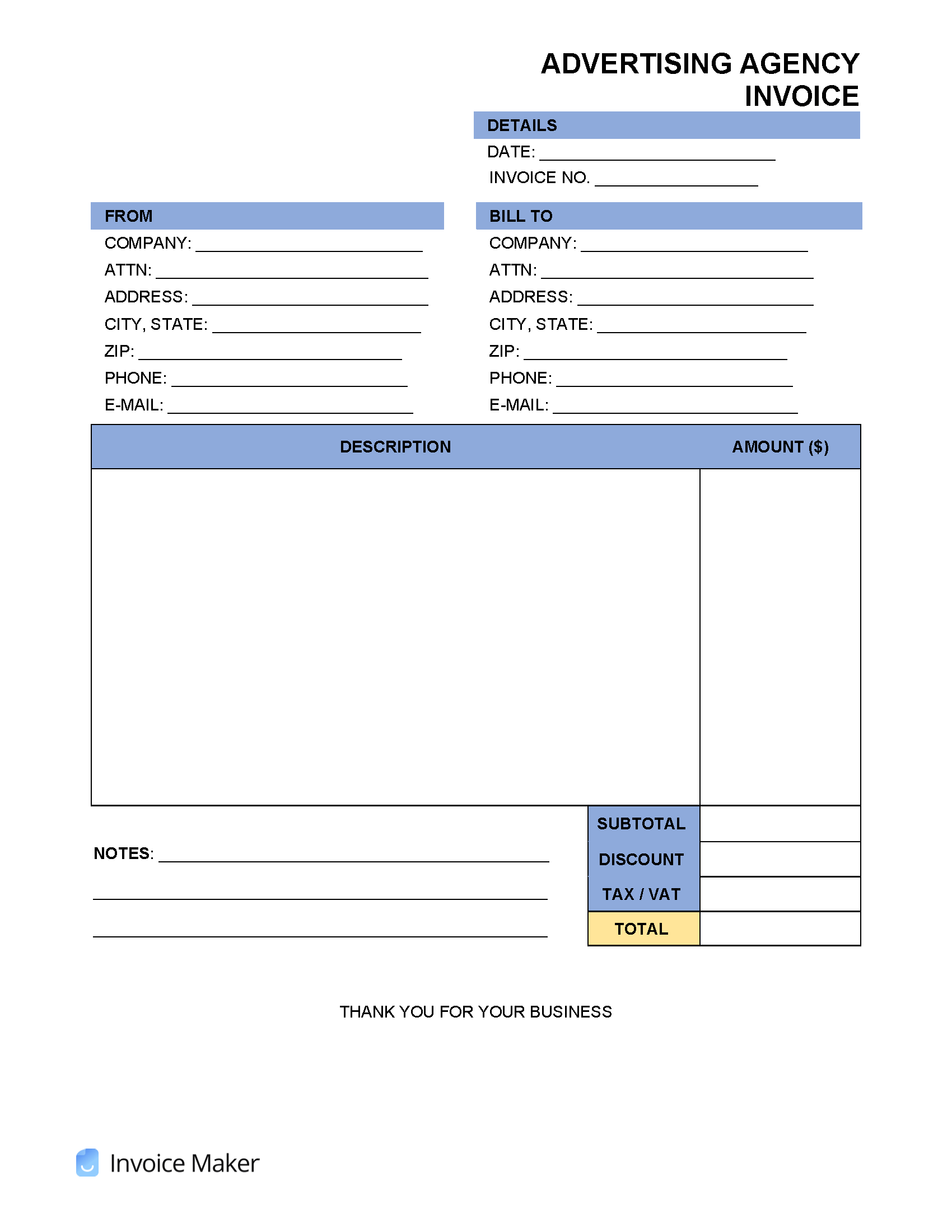 Advertising Agency Invoice Template Invoice Maker 8+ Advertising